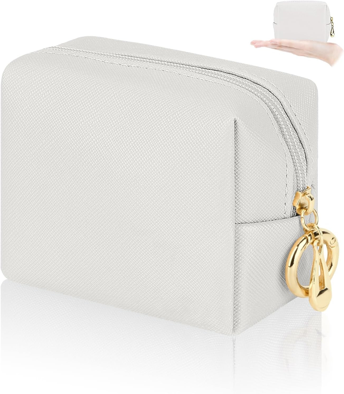 5.1'' X 5.1'' Small Makeup Bag for Purse Flocked Material Mini Travel Makeup Bag with Two Inner Pockets Portable Cute Cosmetic Bags for Women (Green-White Checker)