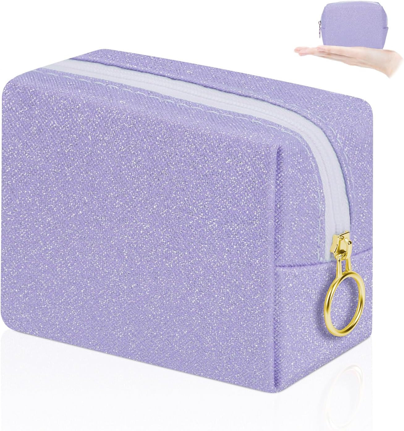 5.1'' X 5.1'' Small Makeup Bag for Purse Flocked Material Mini Travel Makeup Bag with Two Inner Pockets Portable Cute Cosmetic Bags for Women (Green-White Checker)