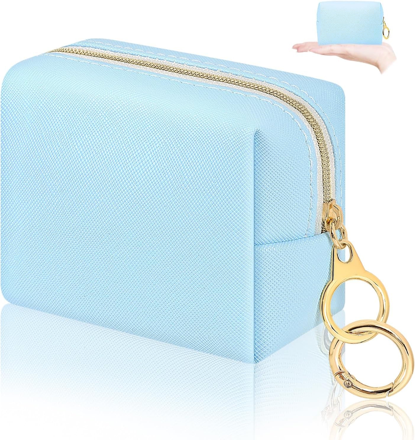 5.1'' X 5.1'' Small Makeup Bag for Purse Flocked Material Mini Travel Makeup Bag with Two Inner Pockets Portable Cute Cosmetic Bags for Women (Green-White Checker)