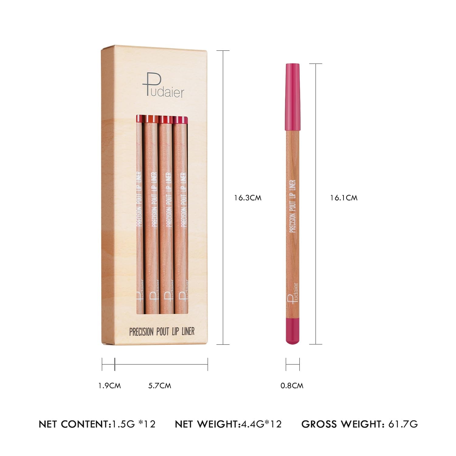 Lip Liner Set, 12Pcs Pure Natural Oak Brown Pink Red Series Lip Liners, Smooth and High Pigmented Lip Makeup Pencil